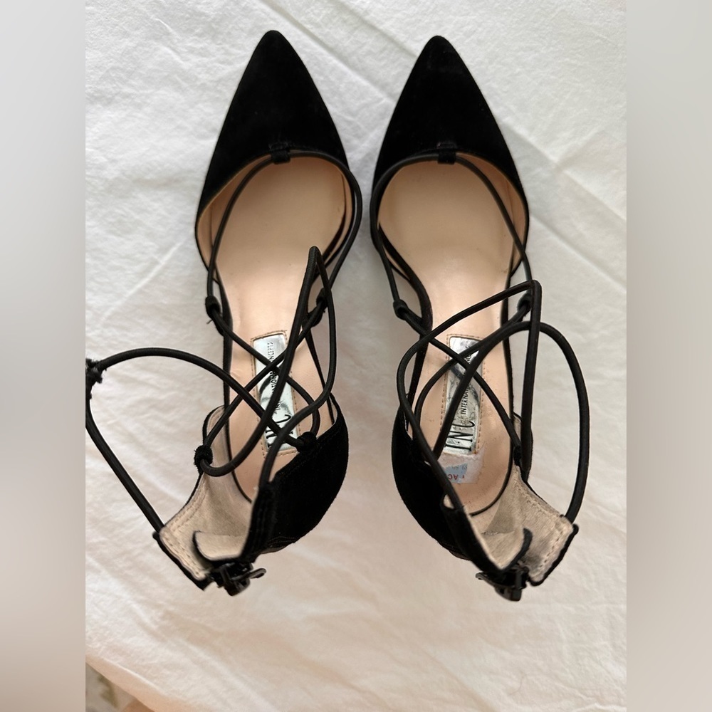 INC International Concepts Black Suede Heels W/Elastic Straps Size 5 - Picture 6 of 6